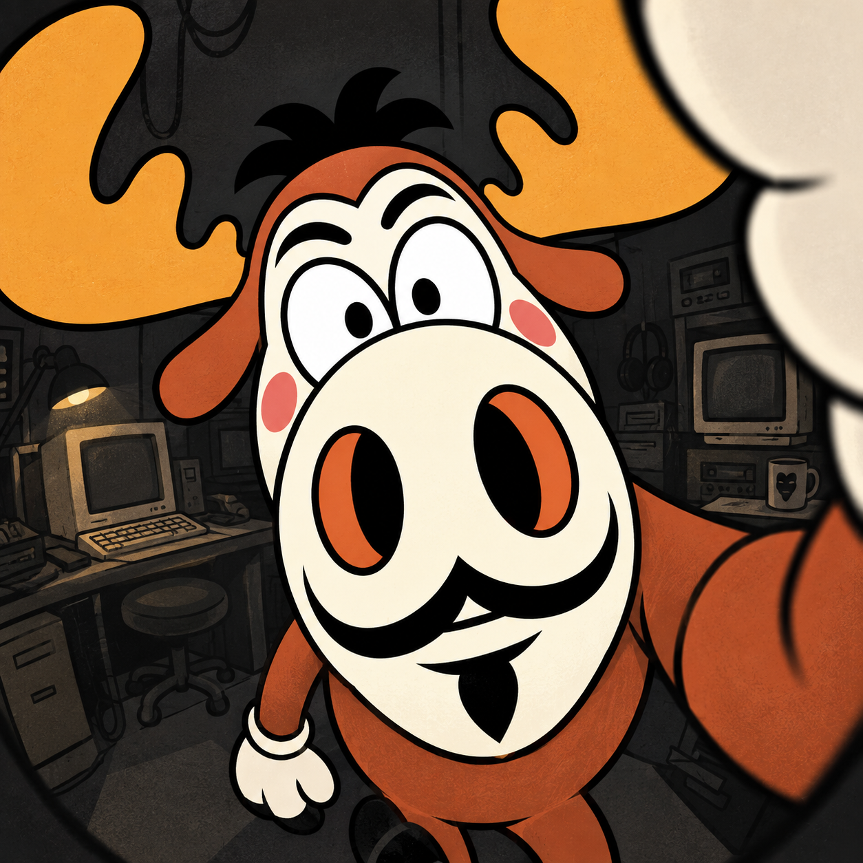 AnonyMoose takes a very close fisheye selfie, cropping out his huge antlers